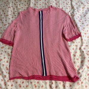 Pink and White Boxy Blouse with Mandarin Collar